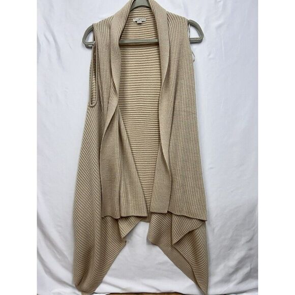 Loft Womens O/S Vest Cardigan Top Open Tan Knit Sleeveless Tank Ribbed - Picture 1 of 8